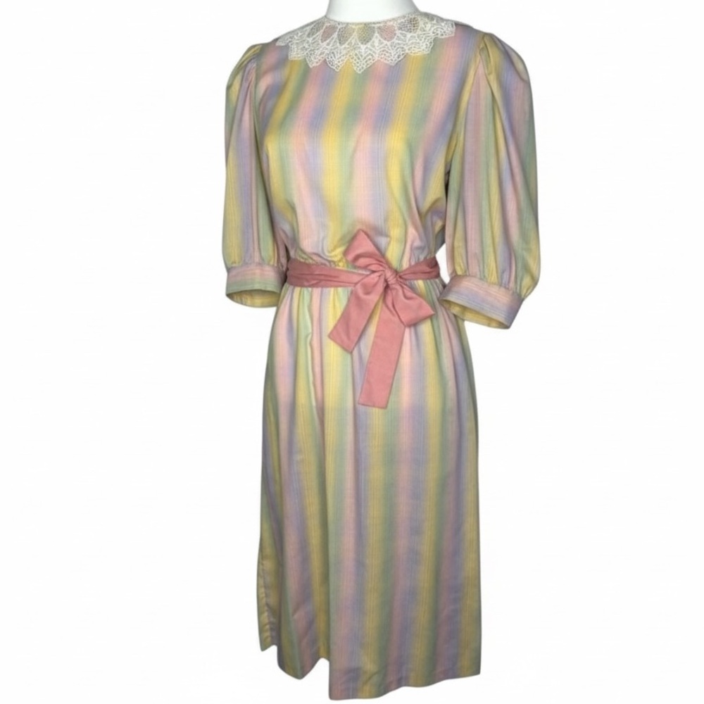 Vintage Stuart Alan Pastel Rainbow Striped Midi Dress